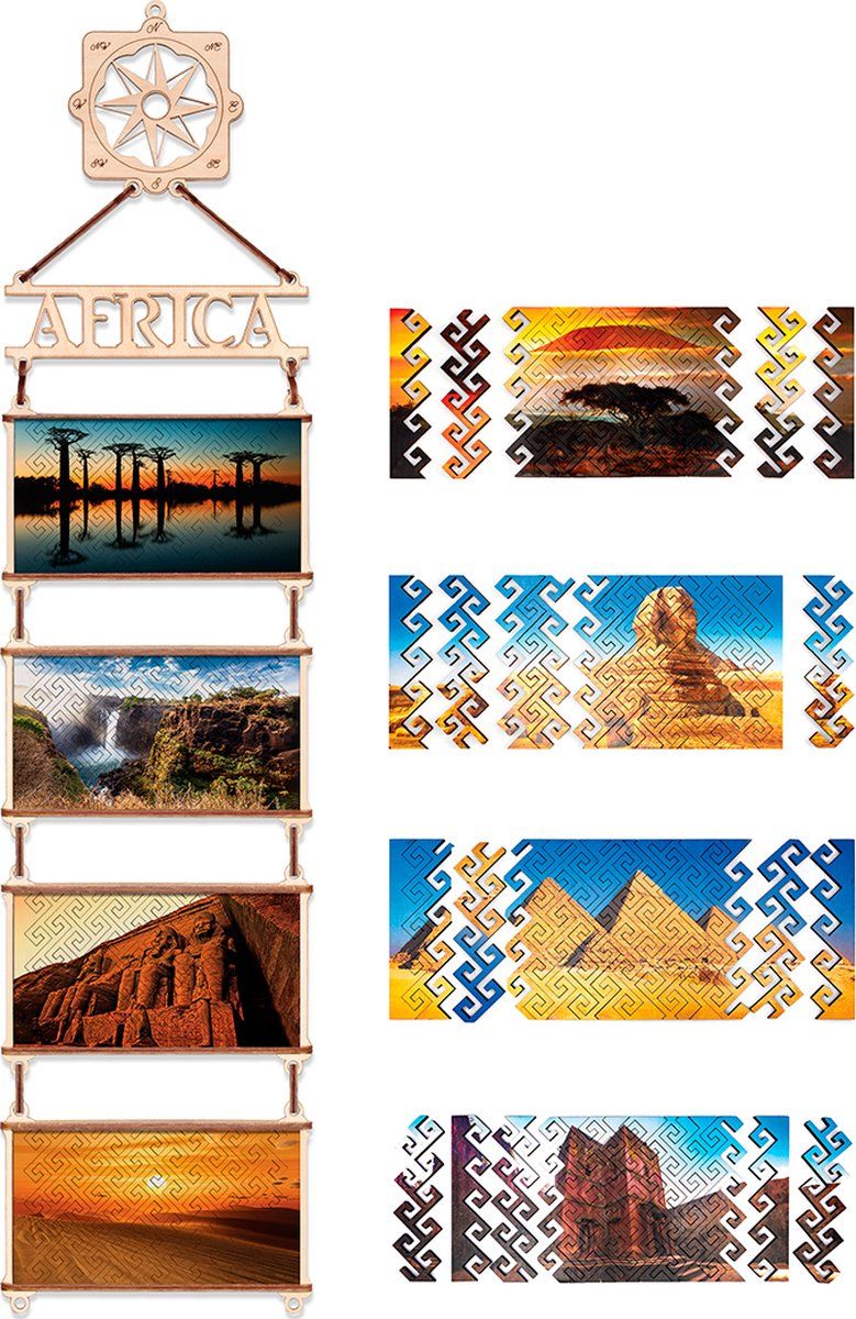Eco-Wood-Art EWA - 4 dubbelzijdige Houten Legpuzzels - Afrika