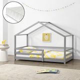 en.casa Kinderbed Knätten grenen met matras 90x200 cm lichtgrijs