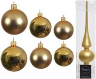 Decoris Kaemingk B.V. Groot pakket glazen kerstballen goud glans/mat 51 stuks - 4-6-8 cm incl piek mat 26 cm
