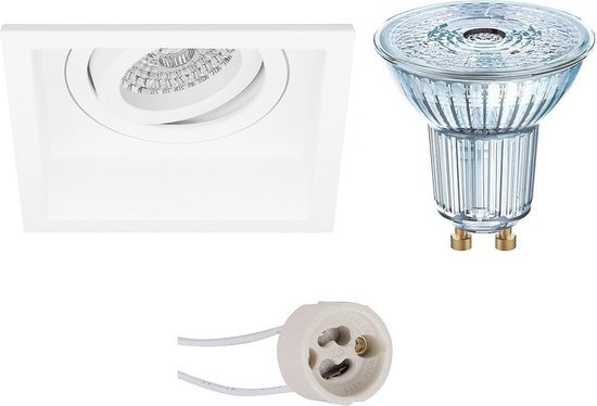 Osram - LED Spot Set - Parathom PAR16 927 36D - Pragmi Domy Pro - GU10 Fitting - Dimbaar - Inbouw Vierkant - Mat Wit - 3.7W - Warm Wit 2700K - Verdiept - Kantelbaar - 105mm