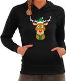 Bellatio Decorations Shoppartners Bv Rudolf met Kerstmuts foute Kerst hoodie / hooded sweater - zwart - dames - Kerstkleding / Kerst outfit M