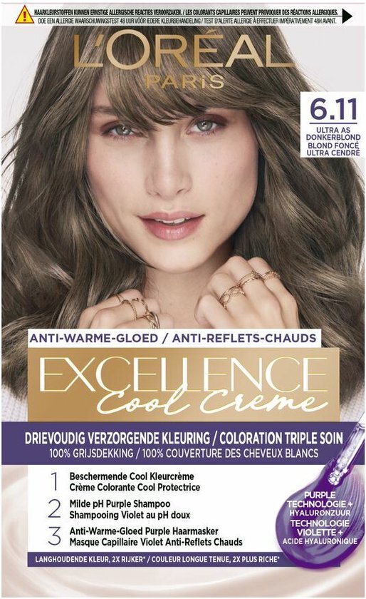 L'Oréal Excellence Cool Creams 6.11 - Ultra Ash Donkerblond - Permanente haarverf