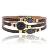 Deja Jewels Zwart met goudkleurige leren Boho dames armband met glitter stenen