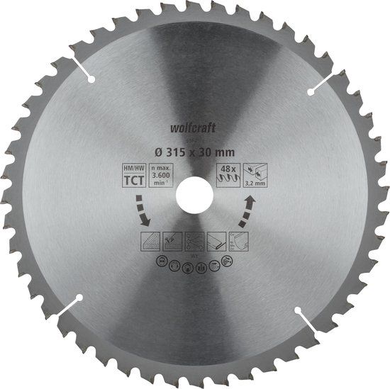 Wolfcraft Tafelcirkelzaagblad HM 315 mm 48 Tanden
