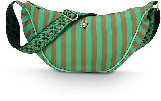Pip Studio Freya Crossbody tas dames Schoudertas Halve Maan Groen Gestreept 34x10x16cm