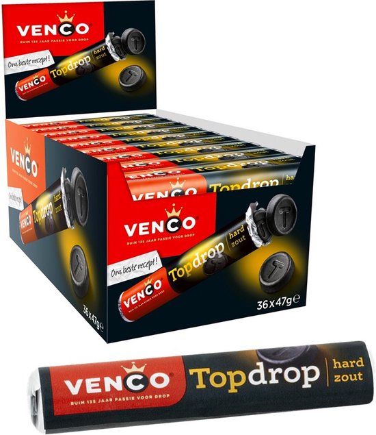 Venco Topdrop Hard Zoute Drop - 36 Rolls x 47g