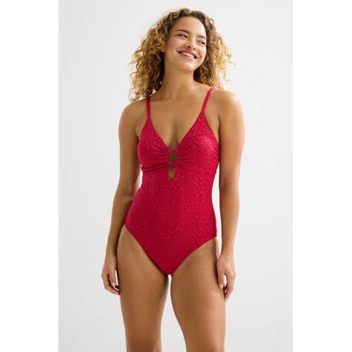 BEACHWAVE corrigerend badpak met textuur rood