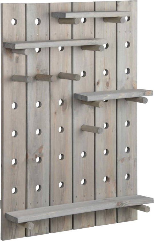 Esschert Design Pegboard Wandorganizer - Vurenhout - Grijs - 16x16cm - Tuindecoratie