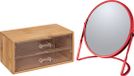 5Five Make-up organizer en spiegel set - 2 lades - bamboe/kunststof - 5x zoom spiegel
