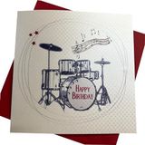 White Cotton Cards "Drums Happy Birthday" Handgemaakte verjaardagskaart, SB53, grijs