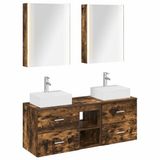 vidaXL Badkamermeubel Set 5 st Gerookt eiken Bewerkt hout en glas