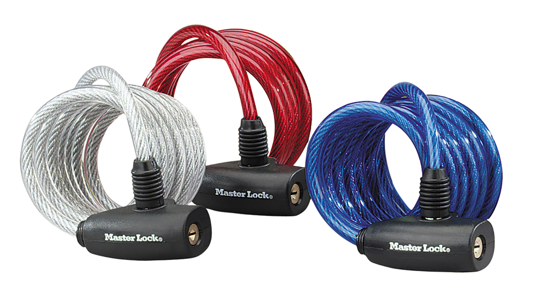 Masterlock Kabelslot van 1,8 m met een diameter van 8 mm, met sleutels; verschillende kleuren; set van 3