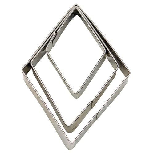 Staedter 3-delige Rhombus Terras Snijder Set met Glad, 3/5/7 cm, Roestvrij Staal Zilver, 30 x 30 x 30 cm