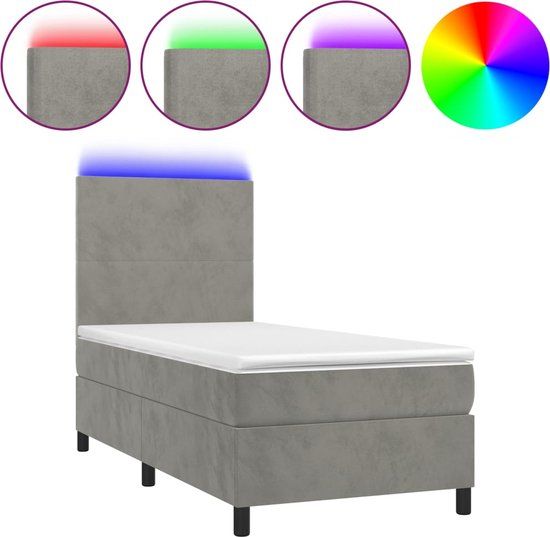 vidaXL Boxspring met matras en LED fluweel lichtgrijs 100x200 cm
