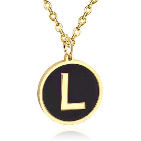 Cilla Jewels Lookinggoodtoday Goudkleurige Dames Schakelketting met Zwarte Kettinghanger Letter L