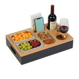 Merkloos / Sans marque Relaxdays Couchbar, bamboe, 3 rvs schaaltjes, fles- & glashouder, telefoonhouder, armleuning-dienblad, zwart/naturel