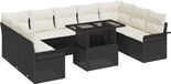 vidaXL Tuinbank Set 10-delig Zwart Polyrattan