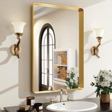 Easly Gouden badkamerspiegel voor muur, rechthoekige wandspiegel van aluminiumlegering, voor boerderijdecoratie, horizontaal of verticaal, ideaal voor slaapkamer, woonkamer