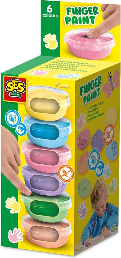 SES Creative Pastel Vingerverf - 6 Pastelkleuren - 6 x 45ml