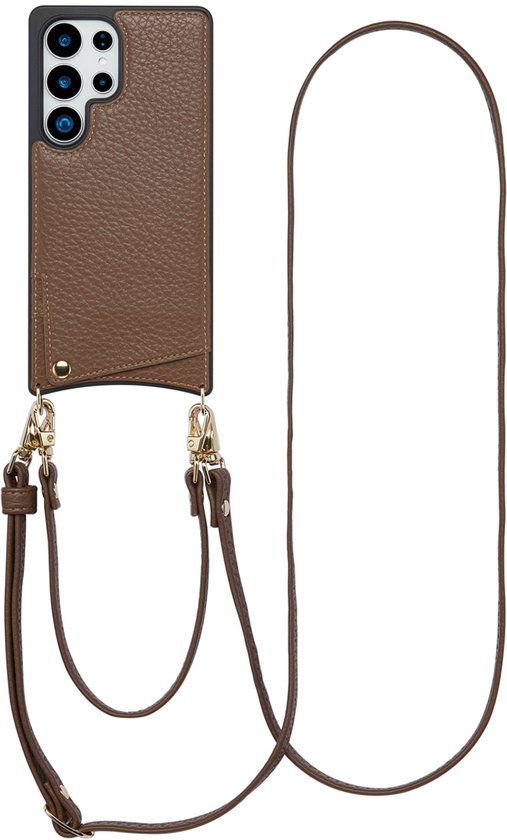 Selencia Hoesje - Geschikt voor Samsung Galaxy S25 Ultra - Backcover met koord en pashouder - Mocha Brown