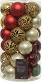 Decoris Boules de Noël - 37x - 6 cm - plastique - rouge/or/perle/vert