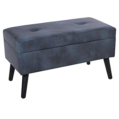 DRW Zitbank/opbergbox - MDF-hout, dennen en polyester - blauw - 80 x 40 x 44 cm