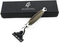 Jag Shaving Strumento da barba manuale a triplo bordo con manico in resina verde e marrone