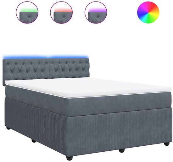 vidaXL Boxspring met matras fluweel donkergrijs 140x190 cm