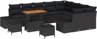 vidaXL Tuinbank Set Zwart Polyrattan 1 Zits met 12 Kussens en Opbergruimte