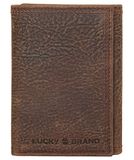 Lucky Brand Herenportemonnee met reliëf en L-vouw (verkrijgbaar in katoenen canvas of leer), DBL gestikt leer - bruin, één maat