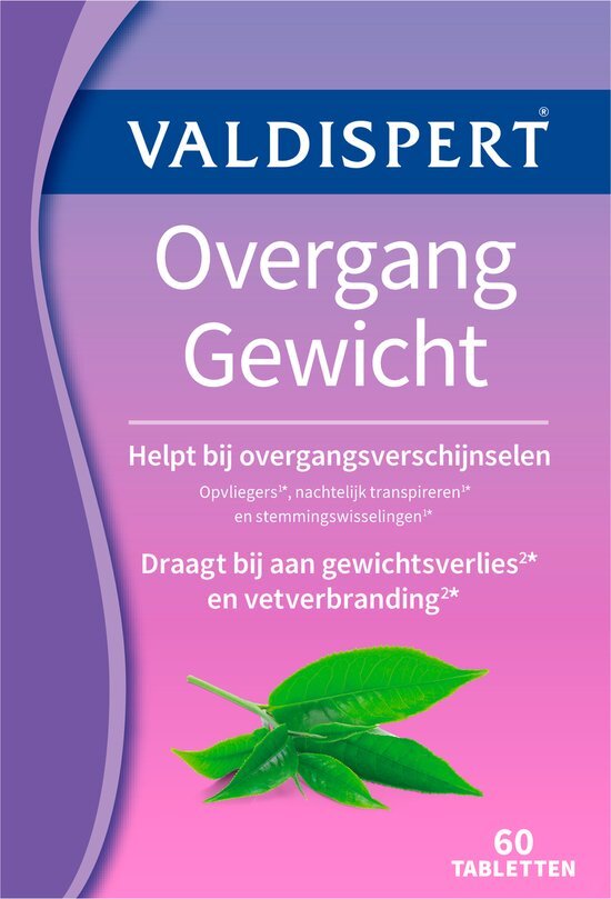 Valdispert Overgang Gewicht - Groene thee draagt bij aan vetverbranding en gewichtsverlies* - Salie helpt bij opvliegers* en nachtelijk transpireren* - 60 tabletten