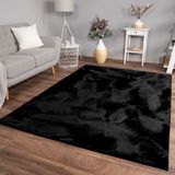 TT Home Shaggy tapijt, hoogpolig, pluche, effen, modern, kleur: zwart, afmetingen: 60 x 90 cm