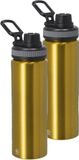 Bellatio Design Waterfles/drinkfles sport bidon Fitmaster - 2x - metallic goud - 800 ml - aluminium - schroefdop