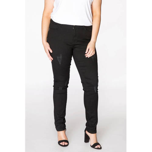 Yoek Yoek high waist skinny jeans met slijtage zwart