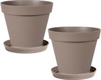 EDA Set van 6x EDA Toscane Bloempotten - Taupe - D20cm - Incl. Onderschaal