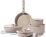 Ensemble de casseroles et poêles sans marque - Ustensiles de cuisine antiadhésifs - 15 pièces - Taupe - Résistant au four