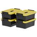 Cetomo 15L x 4 opbergdozen, plastic opbergdoos met deksels, container met handvat voor gereedschap, buiten, tuin, huis, stapelbaar, nesten, zwart en geel, 15 l (4 stuks)
