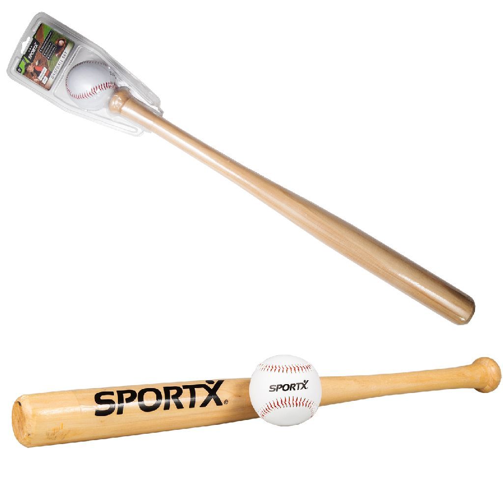 SportX Honkbal Knuppel + Bal - Hout - Bruin - Met Honkbal