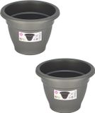 Hega hogar Set van 4x stuks grijze ronde plantenpot/bloempot kunststof diameter 14 cm