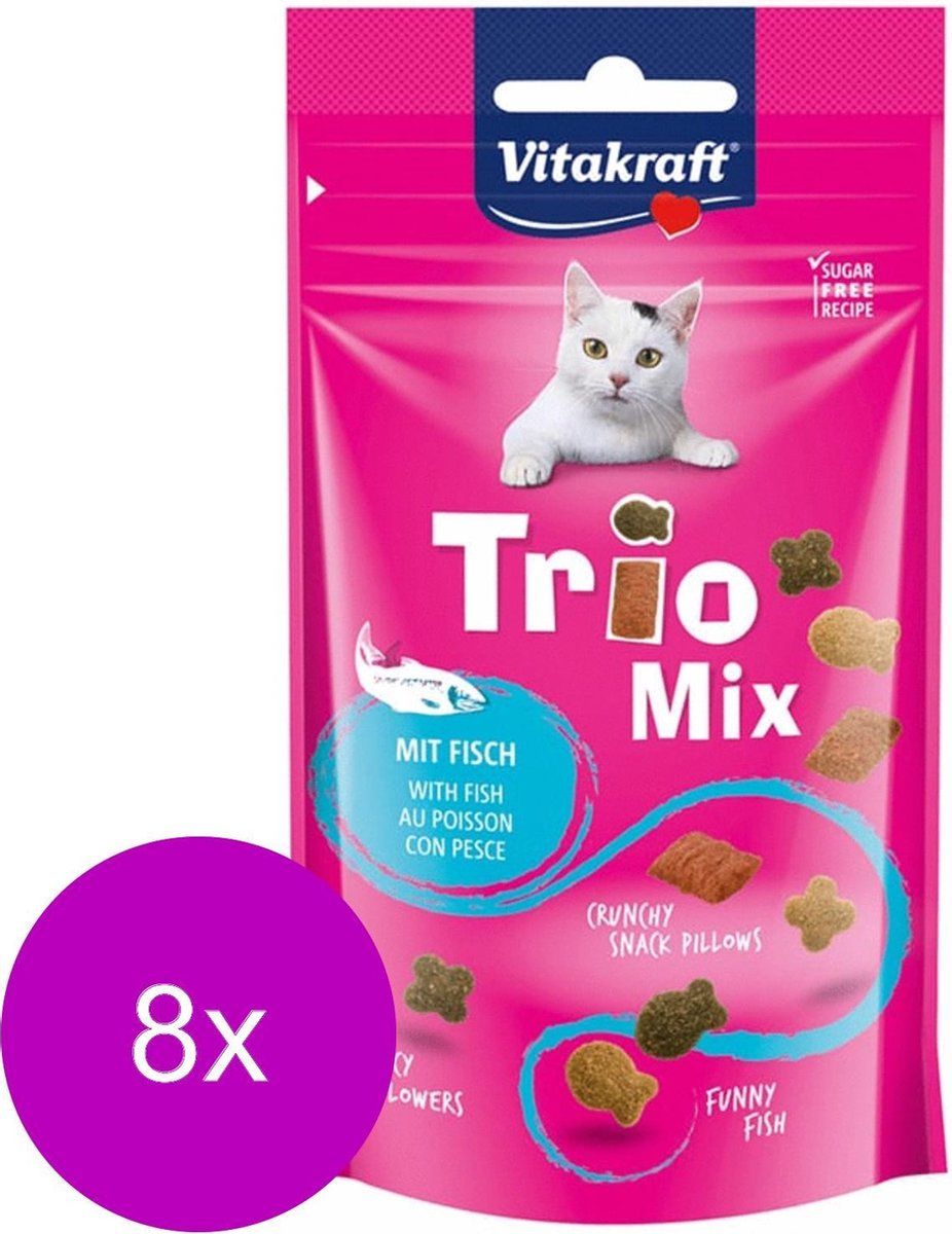 VITAKRAFT Trio Mix 60 g - Kattensnack - 8 x Vis