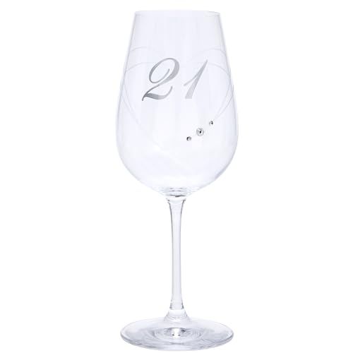21e Verjaardag Wijnglas met Geëtst Hart en Diamanten Detaillering - 550ml - Geschenkdoos