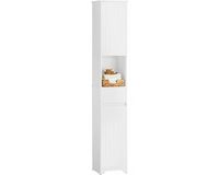 SoBuy Badkamer Kolomkast BZR109-W – Hoge Badkamerkast met Wasmand, Lade, Planken en Deuren – Staande Opbergkast 30x30x170 cm, Wit