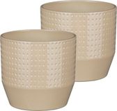 Mica Decorations Bloempot model Nola - 2x - beige - D16 x H15 cm - relief dots
