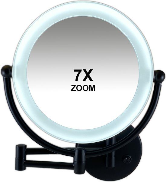 Gérard Brinard Eurocompact van den Brink Metalen Verlichte Make-up LED Spiegel Mat Zwart 7x Vergroting 19cm Doorsnee