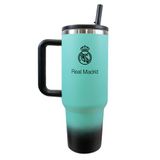 Hy-Pro Officieel gelicenseerde Real Madrid Thermosfles, 1,13 l, waterfles met geïntegreerd rietje en handvat, dubbelwandig geïsoleerde reismok, roestvrij staal, BPA-vrij, geweldig voetbalcadeau-idee