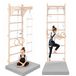 Rack de gymnastique pour enfants (210 cm), Rack en bois à fixer au mur, Appareil d'escalade pour enfants, Anneaux de gymnastique, Tapis de protection, Échelle de corde, 100% ECO