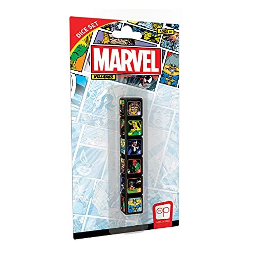 Usaopoly Marvel Villains Dice Set | Collectible d6 Dice with Thanos, Doctor Octopus, Red Skull, Venom, Loki and MODOK | Officially Licensed 6-Sided Dice