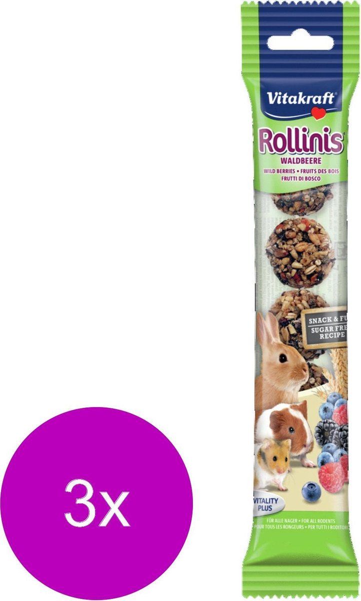 VITAKRAFT Rollinis Bosvrucht - Konijnensnack - 3 x 48 g
