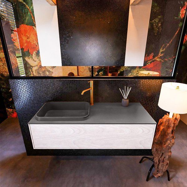 Mondiaz ERIN 120cm badmeubelset onderkast Underlayment Dark grey met 1 lade + RIDGE wastafel links
