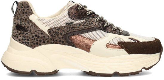POSH by Poelman AYOKI Dames Sneakers - Bruin met dierenprint - Maat 38